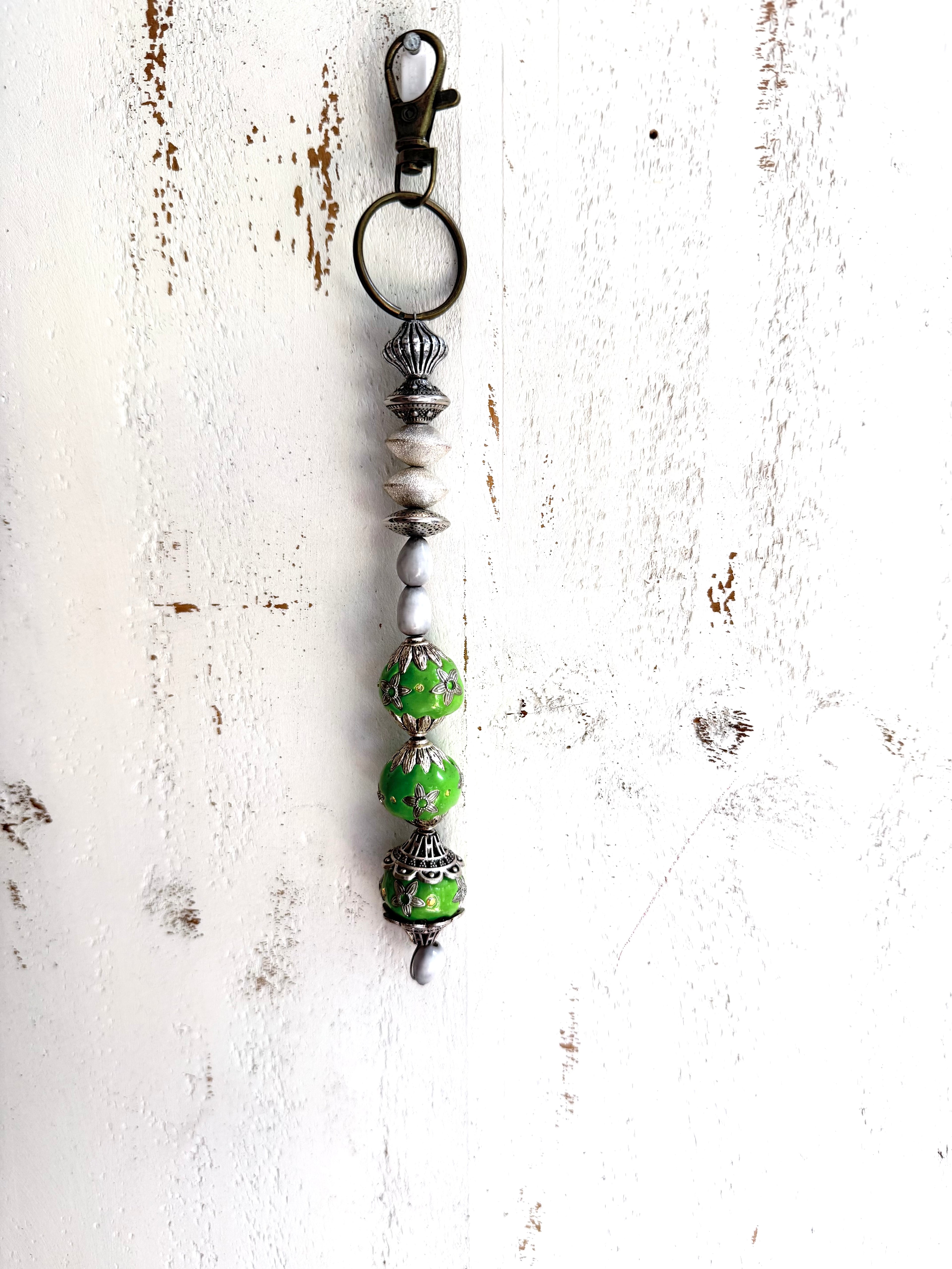 Silver and Green Bag Charm