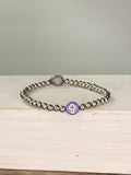 PURPLE CROSS SILVER BEAD BRACELET
