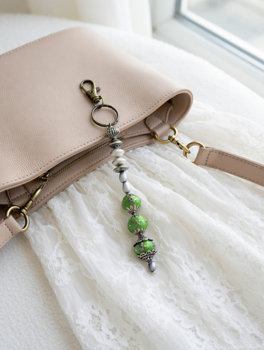 Silver and Green Bag Charm