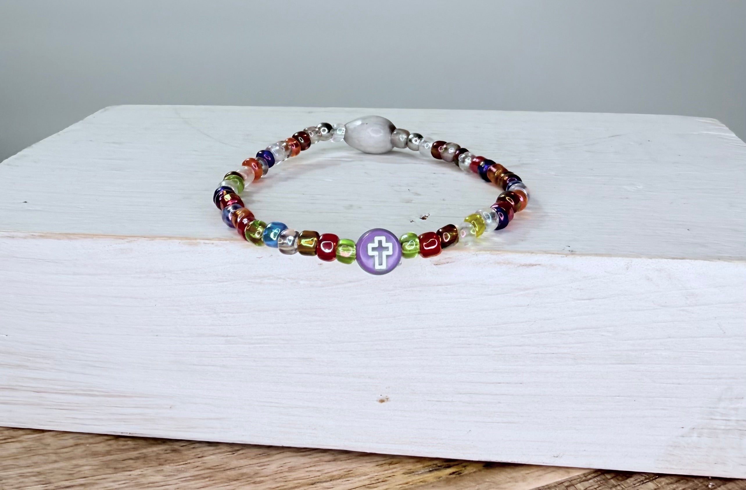 RAINBOW PURPLE CROSS BRACELET
