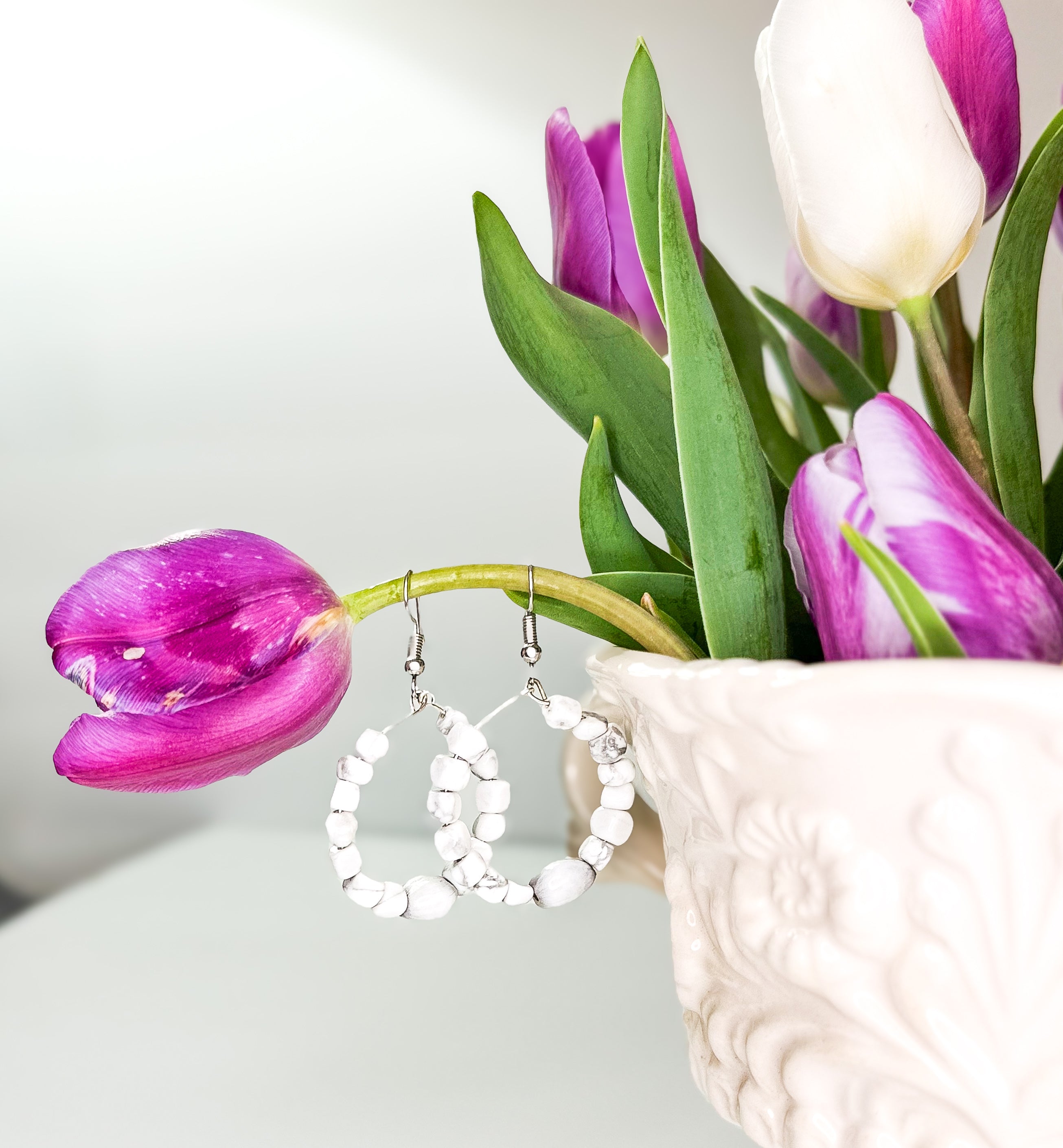Handmade White Howlite & Job’s Tears Loop Earrings