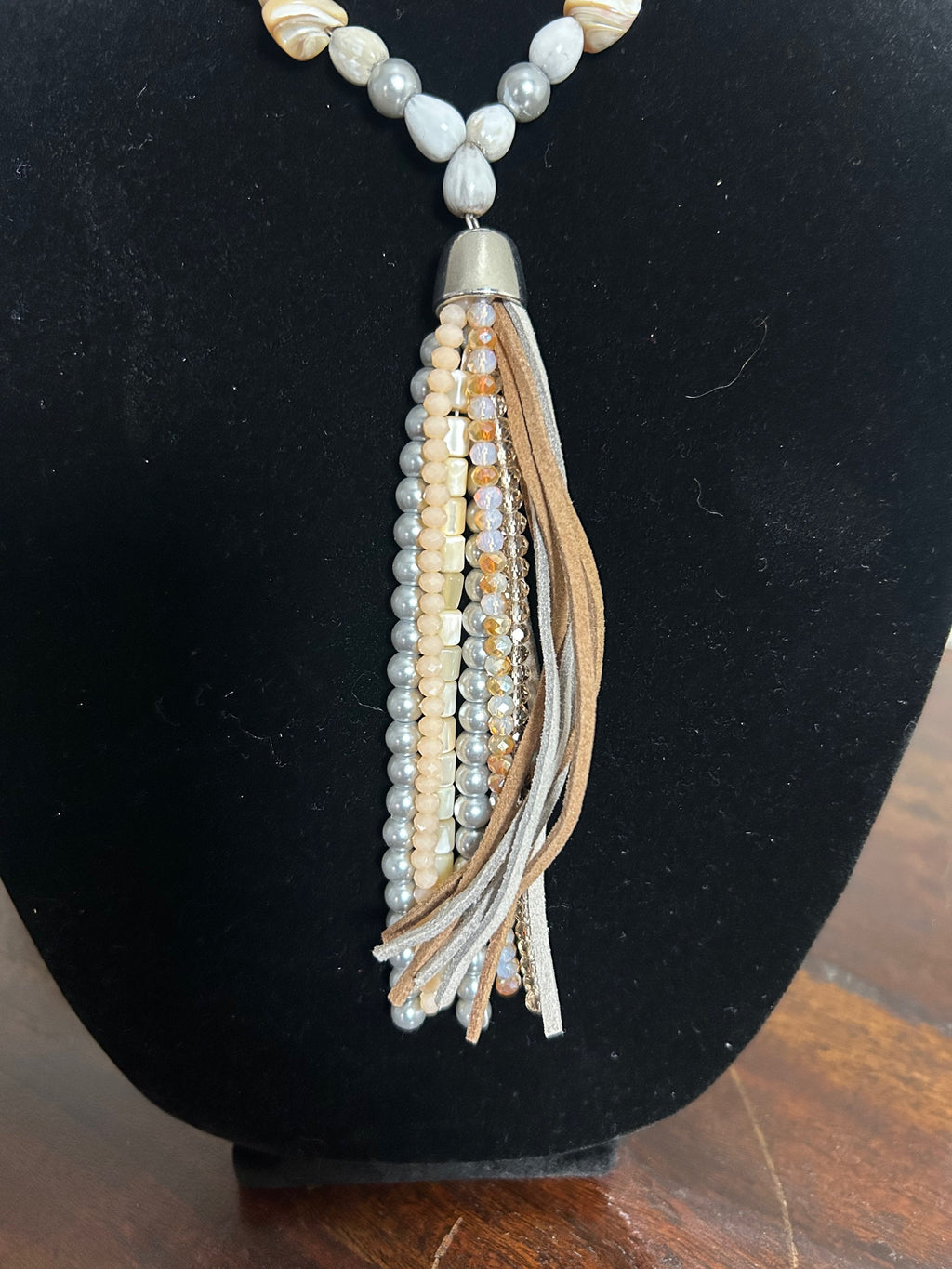 Leather Beaded Tassel Necklace